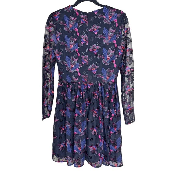Badgley Mischka Floral Embroidered Sheer Long Sleeve Cocktail Dress Women’s Sz 4 - Picture 2 of 11